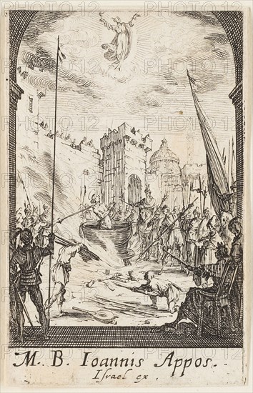 The Martyrdom of Saint John the Evangelist, plate five from The Martyrdoms of the Apostles, n.d., Jacques Callot, French, 1592-1635, France, Etching on paper, 71 × 45 mm