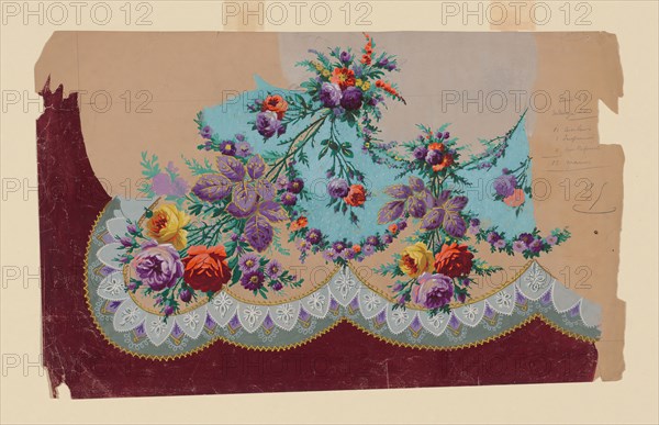 Design for a Printed, Woven, or Embroidered Skirt Border, 19th century, France, Design on paper, 28.8 × 46 cm (11 3/8 × 18 1/8 in.)