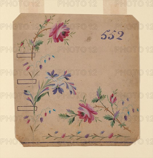 Design for an Embroidered Waistcoat Corner, 1780/90, France, probably Lyon, France, Design on paper, 21 × 19.8 cm (8 1/4 × 7 3/4 in.)