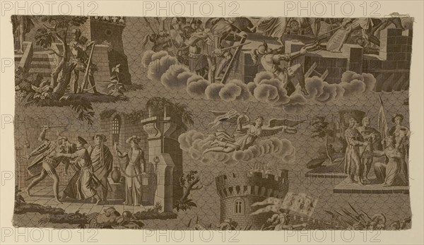 Jeanne d’Arc (Joan of Arc) (Furnishing Fabric), c. 1820, Fleury Francois Richard (French, 1777-1852), France, Rouen, Rouen, Cotton, plain weave, engraved roller printed, 40.1 x 73.6 cm (15 3/4 x 30 1/8 in.)