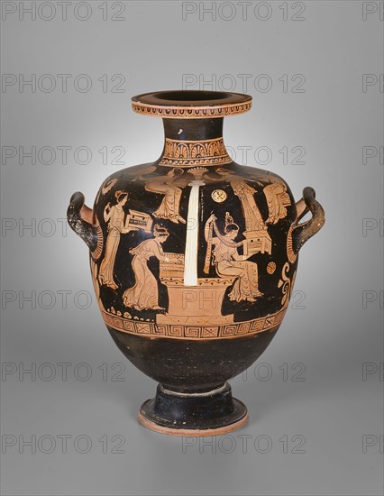 Hydria (Water Jar), 360/350 BC, Attributed to the Iliupersis Painter, Greek, Apulia, Italy, Puglia, terracotta, decorated in the red-figure technique, 53 × 41.2 × 34.2 cm (20 7/8 × 16 1/4 × 13 1/2 in.)