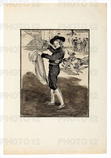 Victorine Meurent in the Costume of an Espada, 1862, Édouard Manet, French, 1832-1883, France, Etching in black and lavis in warm gray on ivory laid paper, 305 × 238 mm (image), 338 × 278 mm (plate), 524 × 359 mm (sheet)