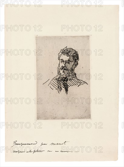 Portrait of Félix Bracquémond, 1865, Édouard Manet, French, 1832-1883, France, Lift-ground etching with plate tone in black on cream laid paper, 160 × 104 mm (image), 169 × 112 mm (plate), 304 × 222 mm (sheet)