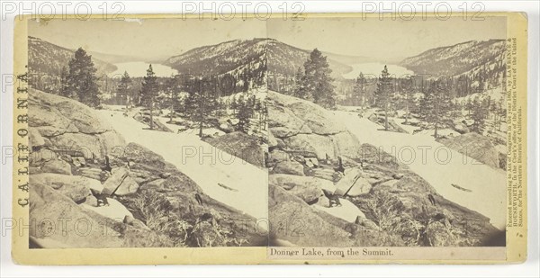 Donner Lake, from the Summit, 1865, Lawrence & Houseworth, American, active 1860s, United States, Albumen print, stereo, from the series "California
