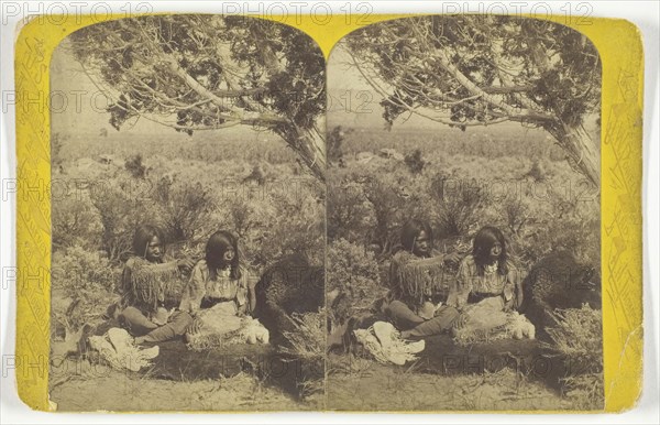 Utah Ute Indian and Lady Courting in N.E. Utah, from the U.S. Topographical and Geological Survey of the Colorado River of the West, 1871/74, Attributed to John K. Hillers, American, born Germany, 1843–1925, United States, Albumen print, stereo, 11 x 7.7 cm (each image), 11.1 x 17.6 cm (card)