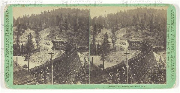 Secret Town Trestle, near Gold Run, 1859/62, Charles Roscoe Savage, American, born England, 1832–1909, United States, Albumen print, stereo, from the series "Central Pacific Railroad