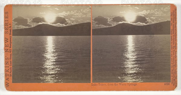 Lake Tahoe, from the Warm Springs, 1878/82, Carleton Watkins, American, 1829–1916, United States, Albumen print, stereo, No. 4026 from the series "Watkins' New Series