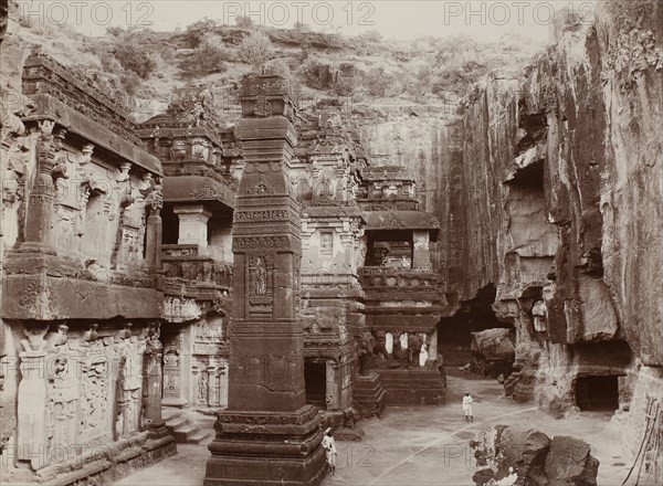 Khalias Rock-Hewn Temple, Ellora, c. 1890, Raja Deen Dayal, Indian, 1844–1905, India, Gelatin silver print, 21 x 28.9 cm (image/paper)