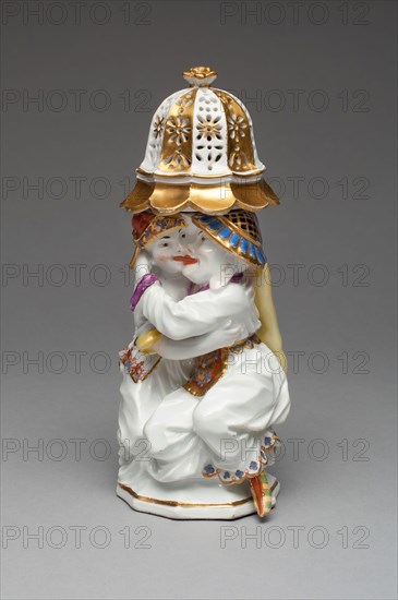 Sugar Caster with Cover (one of a pair), c. 1737, Meissen Porcelain Factory, German, founded 1710, Modeled by Johann J. Kandler (German, 1706-1775), Meissen, Hard-paste porcelain, polychrome enamels, and gilding, H. 19.5 cm (7 11/16 in.)