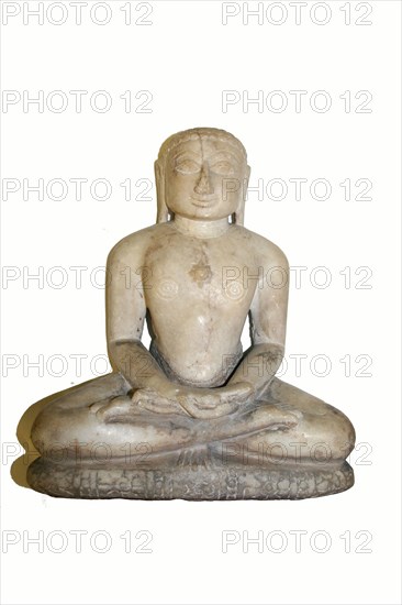Jaina Tirthankara Seated in Meditation (Dhyanamudra), 15th century, India, Gujarat, Gujarat, White marble with traces of pigment, 31.1 x 26.3 x 13.3 cm (12 1/4 x 10 3/8 x 5 1/4 in.)