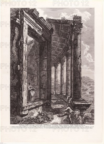 View of the Door and Peristyle of the Temple of Vesta, 1780, Francesco Piranesi, Italian, 1758-1810, Italy, Etching on ivory laid paper, 680 × 479 mm (plate), 787 × 564 mm (sheet)