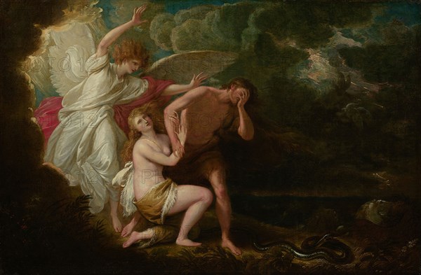 The Expulsion of Adam and Eve from Paradise, 1791, retouched 1803, Benjamin West, British, born in America, 1738-1820, England, Oil on canvas, 48.6 × 72.9 cm (19 1/8 × 28 11/16 in.)