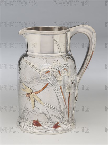 Pitcher, 1878, Design attributed to Edward C. Moore, American, 1827–1891, Tiffany and Company, American, founded 1837, New York, New York City, Silver, gold, and copper, 20.3 × 12.7 × 15.2 cm (8 7/8 × 5 1/4 × 6 7/8 in.), 1171.7 g