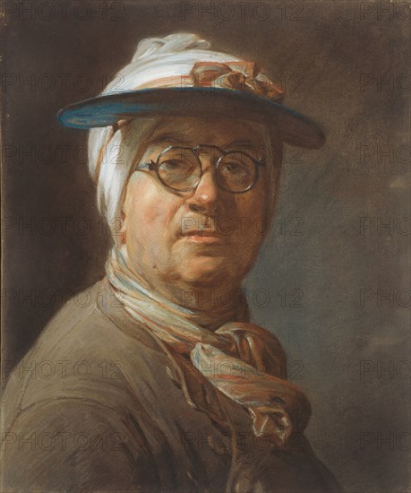 Self-Portrait with a Visor, c. 1776, Jean-Siméon Chardin, French, 1699-1779, France, Pastel on blue laid paper, mounted on canvas, 457 × 374 mm