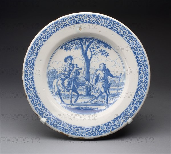 Plate, c. 1670, Rochus Jacobsz. Hoppesteyn, Dutch, died 1692, Delft, Tin-glazed earthenware (Delftware), Diam. 34 cm (13 3/8 in.)