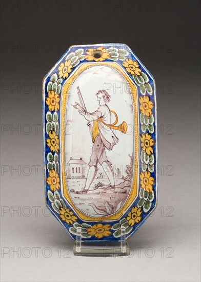 Brush Back, Mid 18th century, Netherlands, Delft, Delft, Tin-glazed earthenware (Delftware) and wood, 13.7 × 7.8 cm (5 3/8 × 3 1/16 in.)