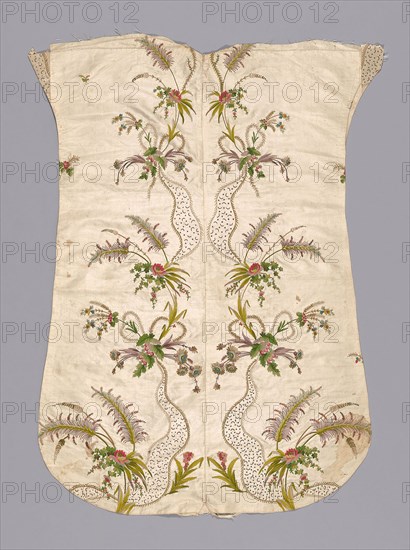 Panel (Possibly a Chasuble Back), 1725/75, France, Silk, plain weave embroidered with silk in machine-made chain stitches (tambour work), French knots, 95 × 72.2 cm (37 3/8 × 28 3/8 in.)