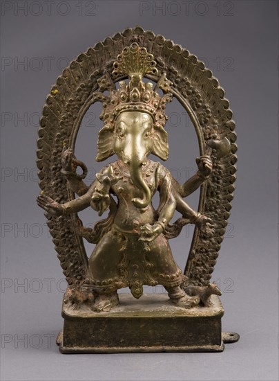 Six-Armed God Ganesha, 17th century, Nepal, Nepal, Bronze with traces of red pigment, 29.4 x 19 x 8.1 cm (11 5/8 x 7 1/2 x 3 3/16 in.)