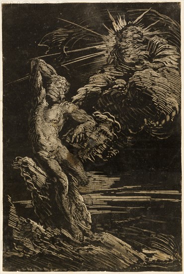 The Creation of Adam, c. 1642, Giovanni Benedetto Castiglione, Italian, 1609-1664, Italy, Monotype in black ink on ivory laid paper, 303 × 203 mm