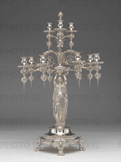 Candelabra (One of a Pair), 1873, Tiffany and Company, American, founded 1837, Chased by Eugene J. Soligny, American, c. 1833–1901, New York, New York City, Silver, 77.4 × 43.2 cm (30 1/2 × 17 in.)