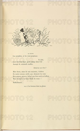 L’après-midi d’un faune, 1876, Édouard Manet (French, 1832-1883), poetry by Stéphane Mallarmé (French, 1842-1898), published by Alphonse Derenne (French, born 1836), bookbinding by Jacques Anthoine Legrain (French, born 1907), France, Book with four wood engravings in black on various laid and wove papers, two handcolored with pink wash, rebound and housed in slipcase, 288 × 200 × 14 mm (book, closed), 288 × 403 × 15 mm (book, open), 292 × 202 × 14 mm (slipcase)