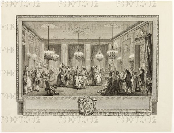 Bal Paré (The Jewel Ball), 1774, Antoine-Jean Duclos (French, 1742-1795), after Augustin de Saint-Aubin (French, 1736-1807), France, Etching and engraving on ivory laid paper, 295 × 418 mm (image), 365 × 480 (plate), 384 × 501 (sheet)