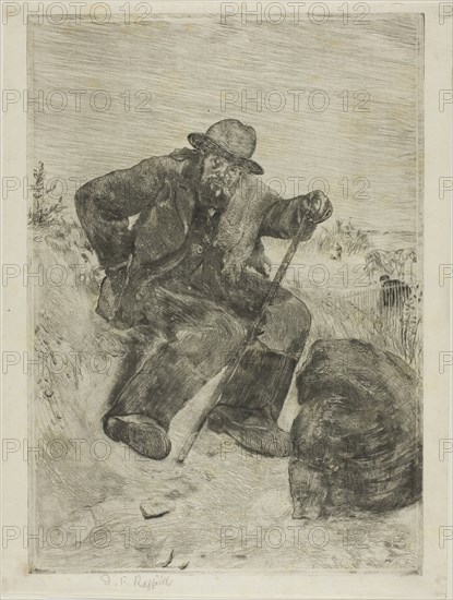The Exhausted Ragpicker, 1880, Jean François Raffaëlli, French, 1850-1924, France, Etching, drypoint, aquatint and open bite, with vise marks on cream laid Japanese paper, 340 × 240 mm (image), 340 × 240 mm (plate), 359 × 271 mm (sheet)