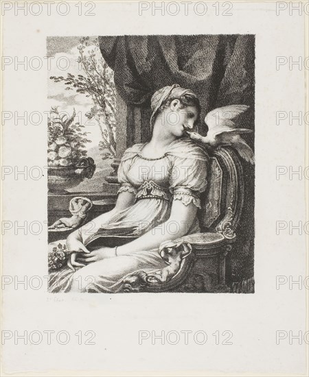 Reading, 1822, Pierre-Paul Prud’hon, French, 1758-1823, France, Lithograph on off-white wove paper, 185 × 148 mm (image), 265 × 218 mm (sheet)