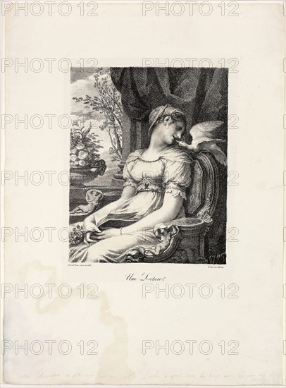 Une Lecture, 1822, Pierre-Paul Prud’hon, French, 1758-1823, France, Lithograph in black on paper, 182 × 146 mm (image), 355 × 260 mm (sheet)