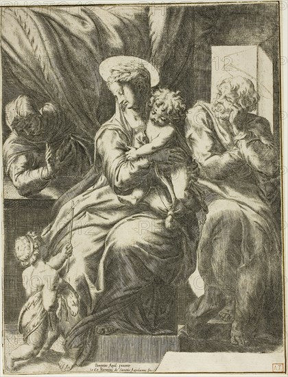 The Holy Family, 1568, Orazio de Santis (Italian, 1530-1584), after Pompeo dell’Aquila (Italian, active 1540-71), Italy, Etching in black on cream laid paper, 248 x 190 mm (plate/sheet)