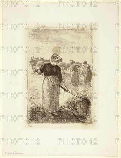 Women Tossing the Hay, 1890, printed 1906, Camille Pissarro, French, 1830-1903, France, Etching in dark brown on ivory laid paper, 198 × 134 mm (image/plate), 316 × 240 mm (sheet)