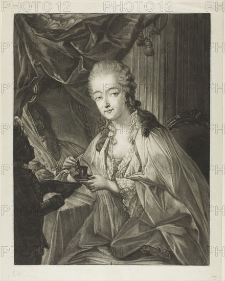 Madame Du Barry, c. 1771, Jean-Baptiste-André Gautier D’Agoty, French, 1740-1786, France, Mezzotint in black on cream laid paper, 402 × 314 mm (image/plate), 445 × 352 mm (sheet)
