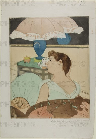 The Lamp, 1890–91, Mary Cassatt (American, 1844-1926), printed with Leroy (French, active 1876-1900), United States, Color aquatint, drypoint, and soft ground from three plates, on off-white laid paper, 323 x 252 mm (image/plate), 432 x 297 mm (sheet)