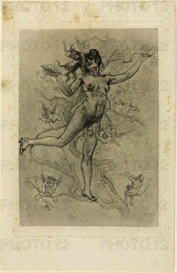 The Grapeleaf, 1895, Félicien Rops, Belgian, 1833-1898, Belgium, Heliogravure, with drypoint, on ivory laid paper, 198 × 140 mm (image), 216 × 150 mm (plate), 270 × 174 mm (sheet)