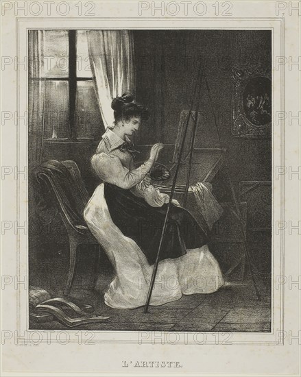The Artist, n.d., Achille Devéria, French, 1800-1857, France, Crayon and tusche lithograph on ivory wove paper, 213 × 168 mm (image), 242 × 195 mm (sheet)