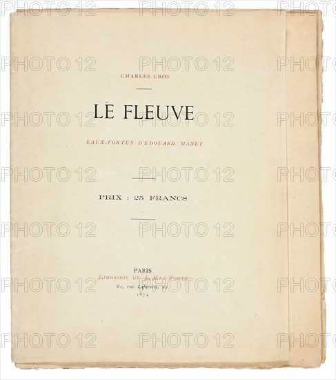 Le Fleuve, 1874, Édouard Manet (French, 1832-1883), written by Charles Cros (French, 1842-1888), printed by Auguste Delâtre (French, 1822-1907) and Cochet (French, 19th century), published by Librairie de l’eau-forte (French, 19th century) and Richard Lesclide (French, 1825-1892), France, Unbound poem of five folded sheets, cover on ivory wove paper, poem and etchings, drypoints and aquatint on ivory laid paper, 280 × 245 mm (book folded), 280 × 483 mm (book open)