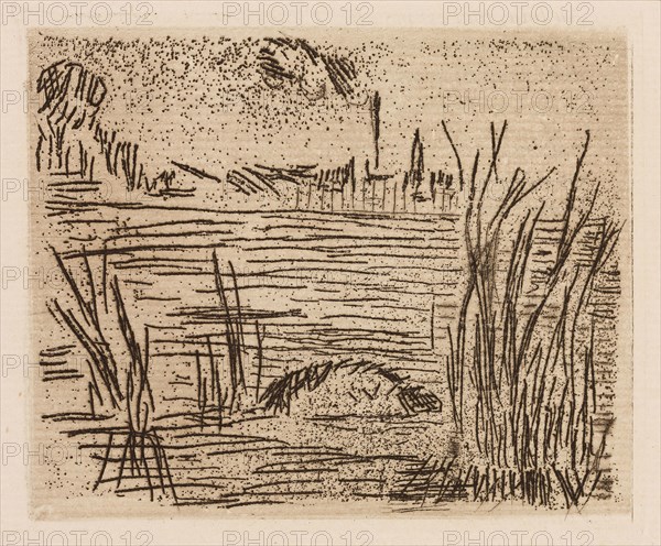 The River in the Plain, plate 4 from Le Fleuve, 1874, Édouard Manet (French, 1832-1883), written by Charles Cros (French, 1842-1888), printed by Auguste Delâtre (French, 1822-1907) and Cochet (French, 19th century), published by Librairie de l’eau-forte (French, 19th century) and Richard Lesclide (French, 1825-1892), France, Etching, drypoint and aquatint in black on ivory laid paper, 79 × 100 mm (image), 85 × 105 mm (plate), 280 × 241 mm (sheet)