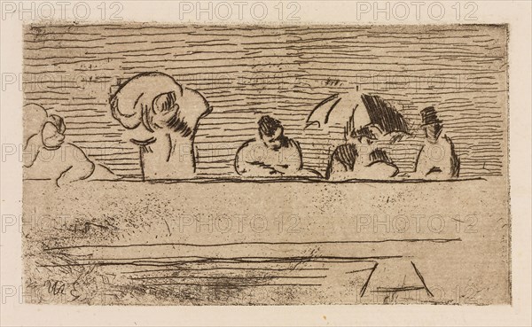 The Parapet of the Bridge, plate 5 from Le Fleuve, 1874, Édouard Manet (French, 1832-1883), written by Charles Cros (French, 1842-1888), printed by Auguste Delâtre (French, 1822-1907) and Cochet (French, 19th century), published by Librairie de l’eau-forte (French, 19th century) and Richard Lesclide (French, 1825-1892), France, Etching, drypoint and aquatint in black on ivory laid paper, 70 × 123 mm (image), 74 × 127 mm (plate), 279 × 240 mm (sheet)