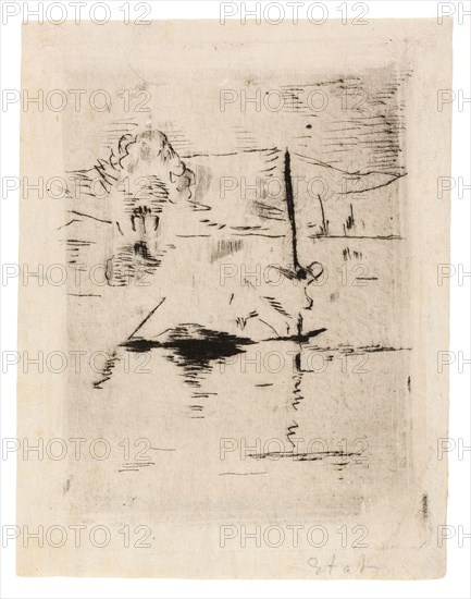 The River in the Plain, 1874, Édouard Manet (French, 1832-1883), printed by Auguste Delâtre (French, 1822-1907), written by Charles Cros (French, 1842-1888), France, Etching and drypoint in black on ivory Japanese paper, 106 × 80 mm (image), 116 × 88 mm (plate), 129 × 99 mm (sheet)