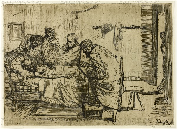 The Truth in the Case of Mr. Waldemar, 1861, Alphonse Legros, French, 1837-1911, France, Etching and plate tone on ivory laid paper, 273 × 378 mm (plate), 284 × 388 mm (sheet)
