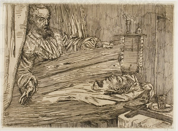 Berenice, 1861, Alphonse Legros, French, 1837-1911, France, Etching on ivory laid paper, 273 × 376 mm (plate), 282 × 384 mm (sheet)