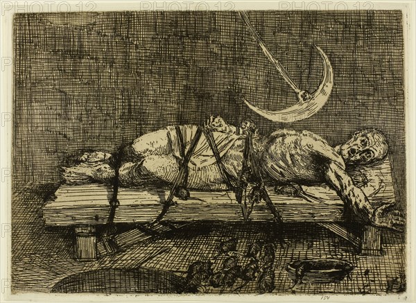The Pit and the Pendulum, second Plate, 1861, Alphonse Legros, French, 1837-1911, France, Etching on ivory laid paper, 265 × 367 mm (plate), 274 × 372 mm (sheet)