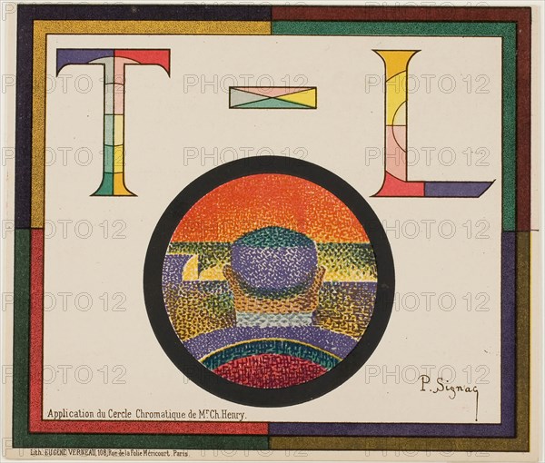 Chromatic Circle, 1888, Paul Signac (French, 1863-1935), printed by Eugène Verneau (French, died 1906), France, Lithograph in red, yellow, green, violet, pink, gold, black, gray and pale green on cream card, 155 × 185 mm (image), 159 × 186 mm (sheet)
