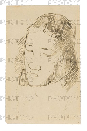 Head of a Tahitian Woman (recto), Sketches of Anatomical Details (verso), 1891/93, Paul Gauguin, French, 1848-1903, France, Pen and brown ink (originally purple) (recto), graphite (verso), on cream wove paper, discolored to tan (removed from a sketchbook), 140 × 88 mm