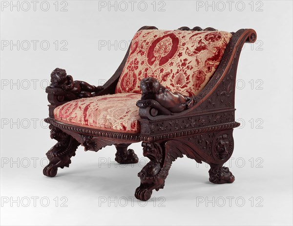 Armchair, 1876, Luigi Frullini, Italian, 1839–1897, Florence, Italy, Florence, Walnut and cut velvet upholstery, 88.9 × 93.9 cm (35 × 37 in.)