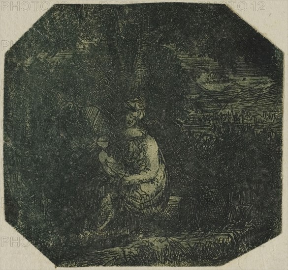 The Holy Family, n.d., Rodolphe Bresdin, French, 1825-1885, France, Etching in dark blue on ivory laid paper, 59 × 63 mm (plate), 358 × 262 mm (sheet)
