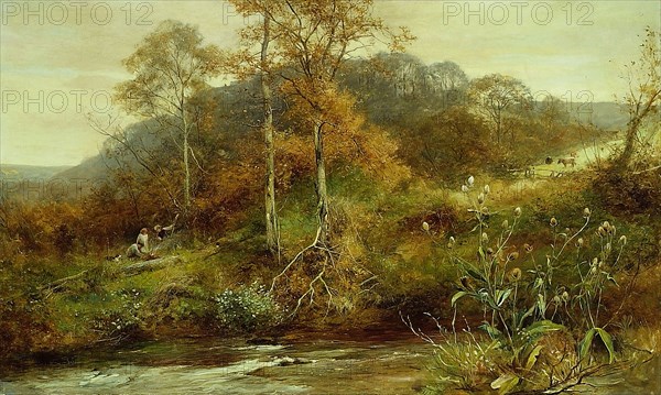 Autumn River Scene, The Brook, 1889, David Bates, English, 1840-1921, England, Oil on canvas, 30 1/8 × 42 1/4 in. (76.5 × 127.5 cm)