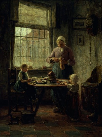 A Family Meal, 1890s (?), Evert Pieters, Dutch, 1856-1932, Netherlands, Oil on canvas, 41 5/8 x 35 7/16 in. (121 x 90 cm)