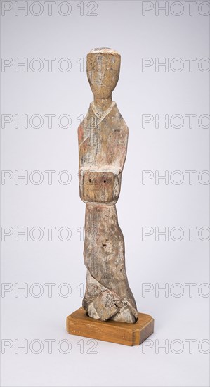 Standing Attendant (Tomb Figurine), Eastern Zhou dynasty, Warring States period (480–221 B.C.), 4th/3rd century B.C., China, Wood with traces of polychrome pigments, 48.8 × 10.4 × 5.5 cm (19 3/16 × 4 1/16 × 2 3/16 in.)