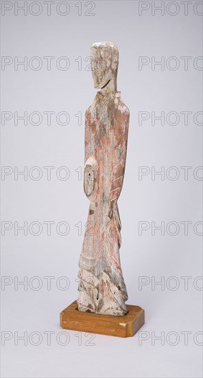 Standing Attendant (Tomb Figurine), Eastern Zhou dynasty, Warring States period (480–221 B.C.), 4th/3rd century B.C., China, Wood with traces of polychrome pigments, 49.9 × 10.1 × 4.6 cm (19 5/8 × 4 × 1 13/16 in.)